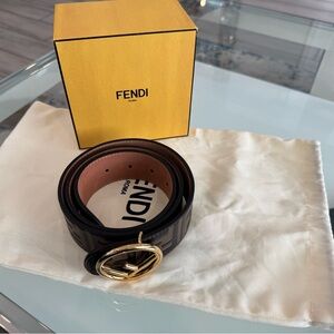 Fendi leather Monogram Black and Gold  Belt